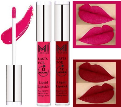 

MI FASHION 100% Veg Matte Liquid Lip Gloss Lipstick Waterproof, Long Lasting Set of 2 -(6 ml, Magenta Liquid Lipstick,Eagle Red Lip Gloss)