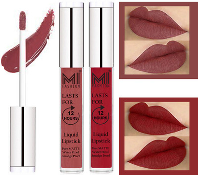 

MI FASHION 100% Veg Matte Made in India Liquid Lip Gloss Lipstick Waterproof, Long Lasting Set of 2 -(6 ml, Brown Liquid Lipstick,Together Red Lip Gloss)
