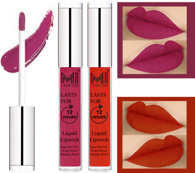 

MI FASHION 100% Veg Matte Made in India Liquid Lip Gloss Lipstick Waterproof, Long Lasting Set of 2 -(6 ml, Pink Berry Berry Liquid Lipstick,Orange Pulp Lip Gloss)