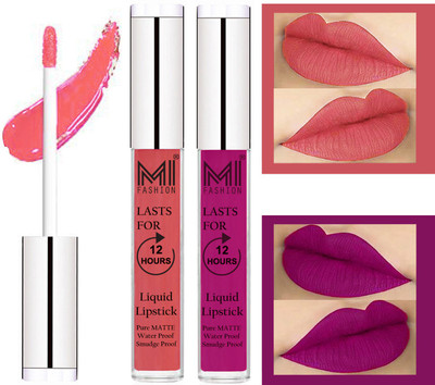 

MI FASHION 100% Veg Matte Liquid Lip Gloss Lipstick Waterproof, Long Lasting Set of 2 -(6 ml, Peach Liquid Lipstick,Wine Lip Gloss)