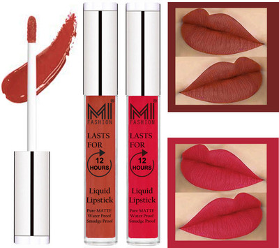 

MI FASHION 100% Veg Matte Made in India Liquid Lip Gloss Lipstick Waterproof, Long Lasting Set of 2 -(6 ml, Brick Red Liquid Lipstick,Spring Pink Lip Gloss)