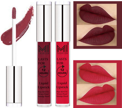 

MI FASHION 100% Veg Matte Made in India Liquid Lip Gloss Lipstick Waterproof, Long Lasting Set of 2 -(6 ml, Red Mart Liquid Lipstick,Spring Pink Lip Gloss)