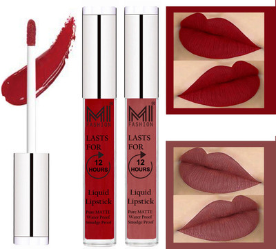 

MI FASHION 100% Veg Matte Made in India Liquid Lip Gloss Lipstick Waterproof, Long Lasting Set of 2 -(6 ml, Eagle Red Liquid Lipstick,Brown Lip Gloss)