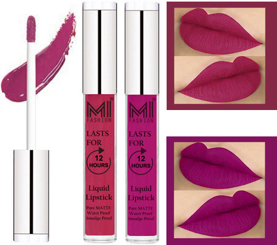 

MI FASHION 100% Veg Matte Made in India Liquid Lip Gloss Lipstick Waterproof, Long Lasting Set of 2 -(6 ml, Pink Berry Berry Liquid Lipstick,Wine Lip Gloss)