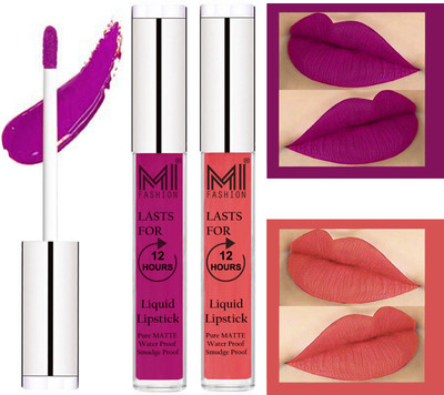

MI FASHION 100% Veg Matte Made in India Liquid Lip Gloss Lipstick Waterproof, Long Lasting Set of 2 -(6 ml, Wine Liquid Lipstick,Peach Bae Lip Gloss)
