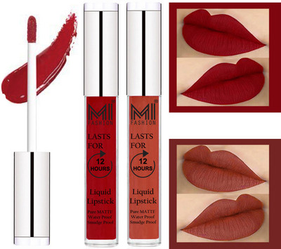 

MI FASHION 100% Veg Matte Made in India Liquid Lip Gloss Lipstick Waterproof, Long Lasting Set of 2 -(6 ml, Eagle Red Liquid Lipstick,Brick Red Lip Gloss)