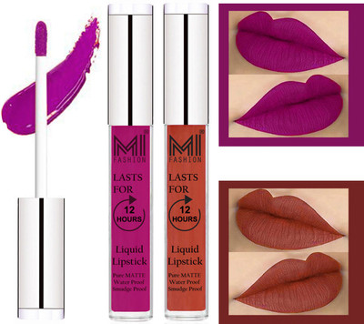 

MI FASHION 100% Veg Matte Made in India Liquid Lip Gloss Lipstick Waterproof, Long Lasting Set of 2 -(6 ml, Wine Liquid Lipstick,Brick Red Lip Gloss)