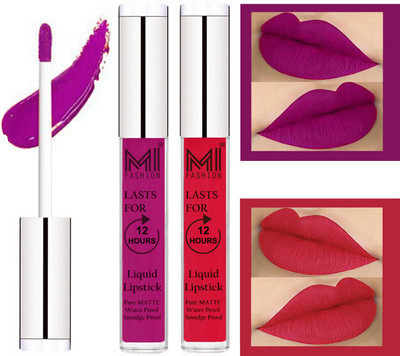 

MI FASHION 100% Veg Matte Made in India Liquid Lip Gloss Lipstick Waterproof, Long Lasting Set of 2 -(6 ml, Wine Liquid Lipstick,Spring Pink Lip Gloss)