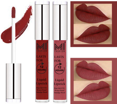 

MI FASHION 100% Veg Matte Made in India Liquid Lip Gloss Lipstick Waterproof, Long Lasting Set of 2 -(6 ml, Coast Brown Liquid Lipstick,Nude Lip Gloss)