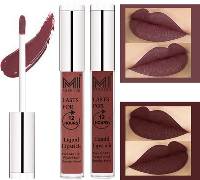

MI FASHION 100% Veg Matte Liquid Lip Gloss Lipstick Waterproof, Long Lasting Set of 2 -(6 ml, Light Chocolate Liquid Lipstick,Dark Brown Lip Gloss)