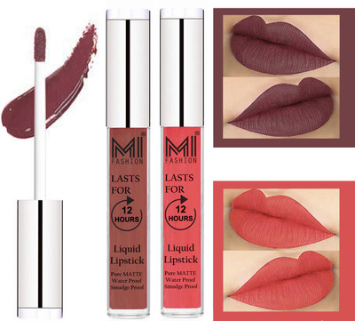 

MI FASHION 100% Veg Matte Made in India Liquid Lip Gloss Lipstick Waterproof, Long Lasting Set of 2 -(6 ml, Light Chocolate Liquid Lipstick,Peach Bae Lip Gloss)