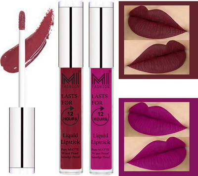 

MI FASHION 100% Veg Matte Made in India Liquid Lip Gloss Lipstick Waterproof, Long Lasting Set of 2 -(6 ml, Red Mart Liquid Lipstick,Wine Lip Gloss)