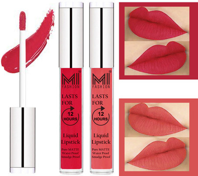 

MI FASHION 100% Veg Matte Made in India Liquid Lip Gloss Lipstick Waterproof, Long Lasting Set of 2 -(6 ml, Spring Pink Liquid Lipstick,Peach Bae Lip Gloss)