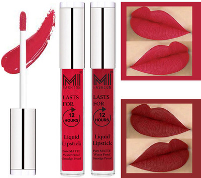 

MI FASHION 100% Veg Matte Made in India Liquid Lip Gloss Lipstick Waterproof, Long Lasting Set of 2 -(6 ml, Spring Pink Liquid Lipstick,Together Red Lip Gloss)