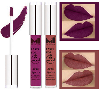 

MI FASHION 100% Veg Matte Made in India Liquid Lip Gloss Lipstick Waterproof, Long Lasting Set of 2 -(6 ml, Deep Violet Liquid Lipstick,Brown Lip Gloss)