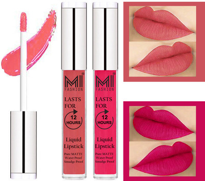 

MI FASHION 100% Veg Matte Liquid Lip Gloss Lipstick Waterproof, Long Lasting Set of 2 -(6 ml, Peach Liquid Lipstick,Magenta Lip Gloss)