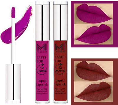 

MI FASHION 100% Veg Matte Made in India Liquid Lip Gloss Lipstick Waterproof, Long Lasting Set of 2 -(6 ml, Wine Liquid Lipstick,Coast Brown Lip Gloss)