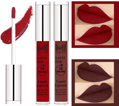

MI FASHION 100% Veg Matte Made in India Liquid Lip Gloss Lipstick Waterproof, Long Lasting Set of 2 -(6 ml, Eagle Red Liquid Lipstick,Dark Brown Lip Gloss)