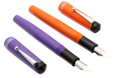 Ledos Set Of 2 - Click Aristocrat Acrylic Chrome Trims Fine Nib & Converter - Orange & Purple Fountain Pen(Pack of 2, converter mechanism)