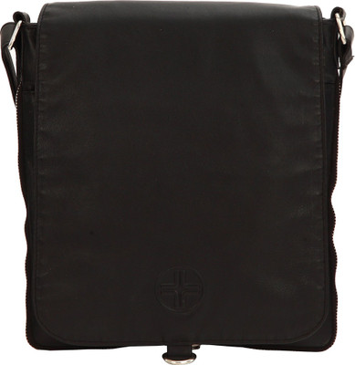 JL Collections Black Sling Bag Unisex Leather Black Shoulder Expandable sling Bag with Flap Closure