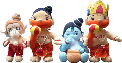 Babyjoys Lord Ganesha, Krishna & Hanuman Hindu Idol Combo Fun Zoo Soft Toy (Pack of 4)  - 20 cm(Multicolor)