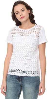 PEOPLE Casual Regular Sleeve Self Design Women White Top