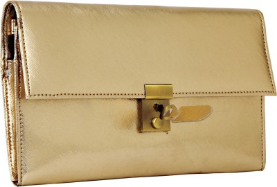 JL Collections Multi Utility Gold Women's Polyurethane (PU) Travel Wallet with Double Lock and Small Pen(Gold)