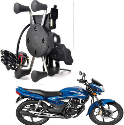 RWT X-Grip Mobile Phone Holder with USB Charger Bike Mobile Holder For CB Shine Bike Mobile Holder(Black)