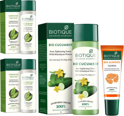 

BIOTIQUE BIO Morning Nectar Skin , Cucumber Pore Tightening Toner, LIP BALM(Set of 4)