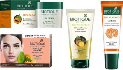 

BIOTIQUE BIO Papaya Removal Scrub, Party Glow Facial Kit, Pineapple Oil Face Wash, Lip Balm(Set of 4)