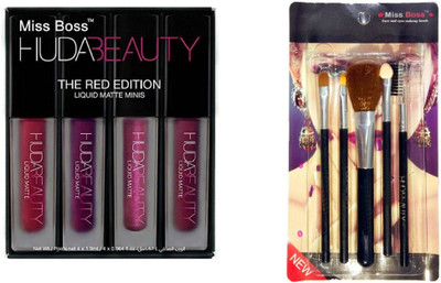 

Miss Boss huda lipstick red edition 16 ml and Cosmetic 5 Brush Profusion combo(Set of 2)