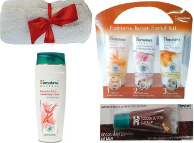 

Himalaya Intensive Face Moisturizing Lotion, Fairness Kesar Facial Kit, Cocoa Butter Lip Balm, Face Towel(Set of 4)