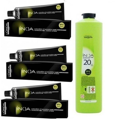 

L'Oreal Professionnel Inoa Tube No*4 with Developer 20Vol Hair Color(Set of 4)