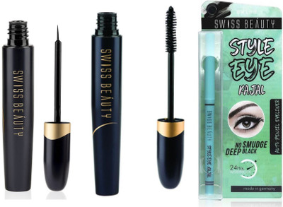 

Rtb SwissBeauty Eyeliner, Kajal, Mascara Combo(Set of 3)