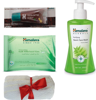 

Himalaya Cocoa Butter Lip Balm, Aloe Vera Facial Wipes, Purifying Neem Face Wash, Face Towel(Set of 4)