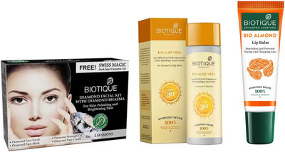 

BIOTIQUE BIO White Facial Kit, Carrot 30+Spc Sunscreen Ultra Soothing Face Lotion, LIP CARE(Set of 3)