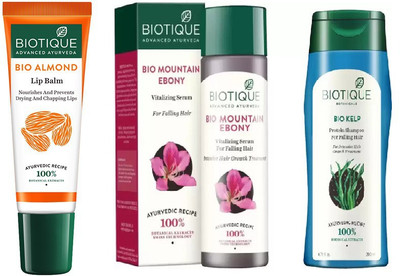 

BIOTIQUE BIO Mountain Ebony Serum, Bio Kelp Protein Shampoo, LIP CARE(Set of 3)