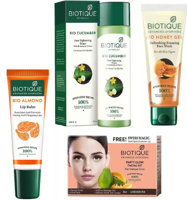 

BIOTIQUE BIO CucumberToner, Honey Face Wash,Party Facial Kit, LIP CARE(Set of 4)