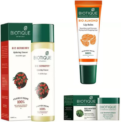 

BIOTIQUE BIO Berberry Cleanser, Bio Winter Green Cream, LIP BALM(Set of 3)