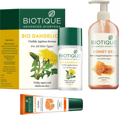 

BIOTIQUE BIO Honey Gel Face Wash, Bio Dandelion Ageless Lightening Serum , LIP CARE(Set of 3)