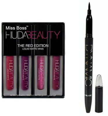 

Miss Boss huda lipstick red edition 16 ml and dynamic liquid eyeliner combo(Set of 2)