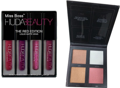

Miss Boss lipstick red edition 16 ml and Golden Sand 3D Highlighter Palette combo(Set of 2)