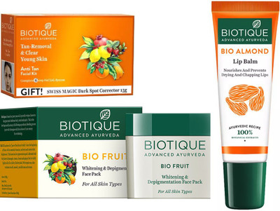 

BIOTIQUE BIO anti-tan facial kit, Fruit Whitening & Depigmentation Face Pack , LIP CARE(Set of 3)