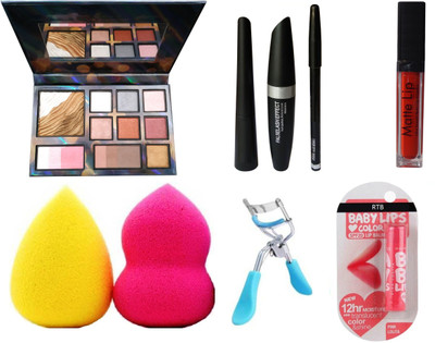 

RTB COMBO OF 3D NEWCOLORS EYESHADOW LIPGLOSS 3IN1 BLENDER 2CURLER LIPBALM(Set of 9)