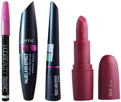 

Myn Iris matte lipstick with set of eyeliner pencil, mascara & liquid eyeliner(Set of 4)