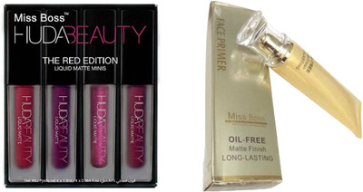 

Miss Boss huda lipstick red edition 16 ml, and oil free primer combo(Set of 2)