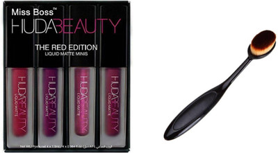 

Miss Boss huda lipstick red edition 16ml and Oval Makeup Brush (Pack of 1), combo(Set of 2)