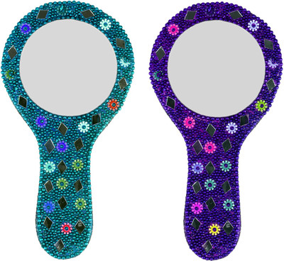 

Majik Mirror With Handle Compact Mirror For Personal Makeup Vanity Travel Use Set Of 2 Pcs Multicolor