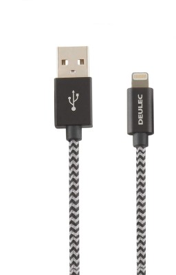Deulec DT 120 Lightning to USB A Charging and Data Nylon Braided Cable - Apple MFI Certified - 2 Meter - Black & Grey - for iPhones, iPads and iPods 2 m USB Type C Cable(Compatible with Charge, Black, One Cable)
