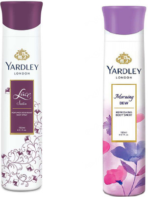 

Yardley London Lace Satin , Mornind Dew Body Spray - For Men & Women(300 ml, Pack of 2)